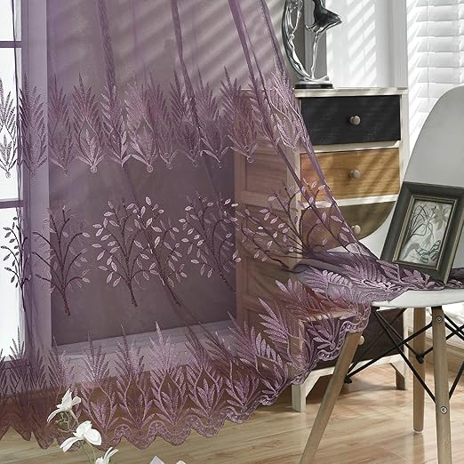 Amazon Com Donren Tree Branch Printed Embroidery Sheer Curtains