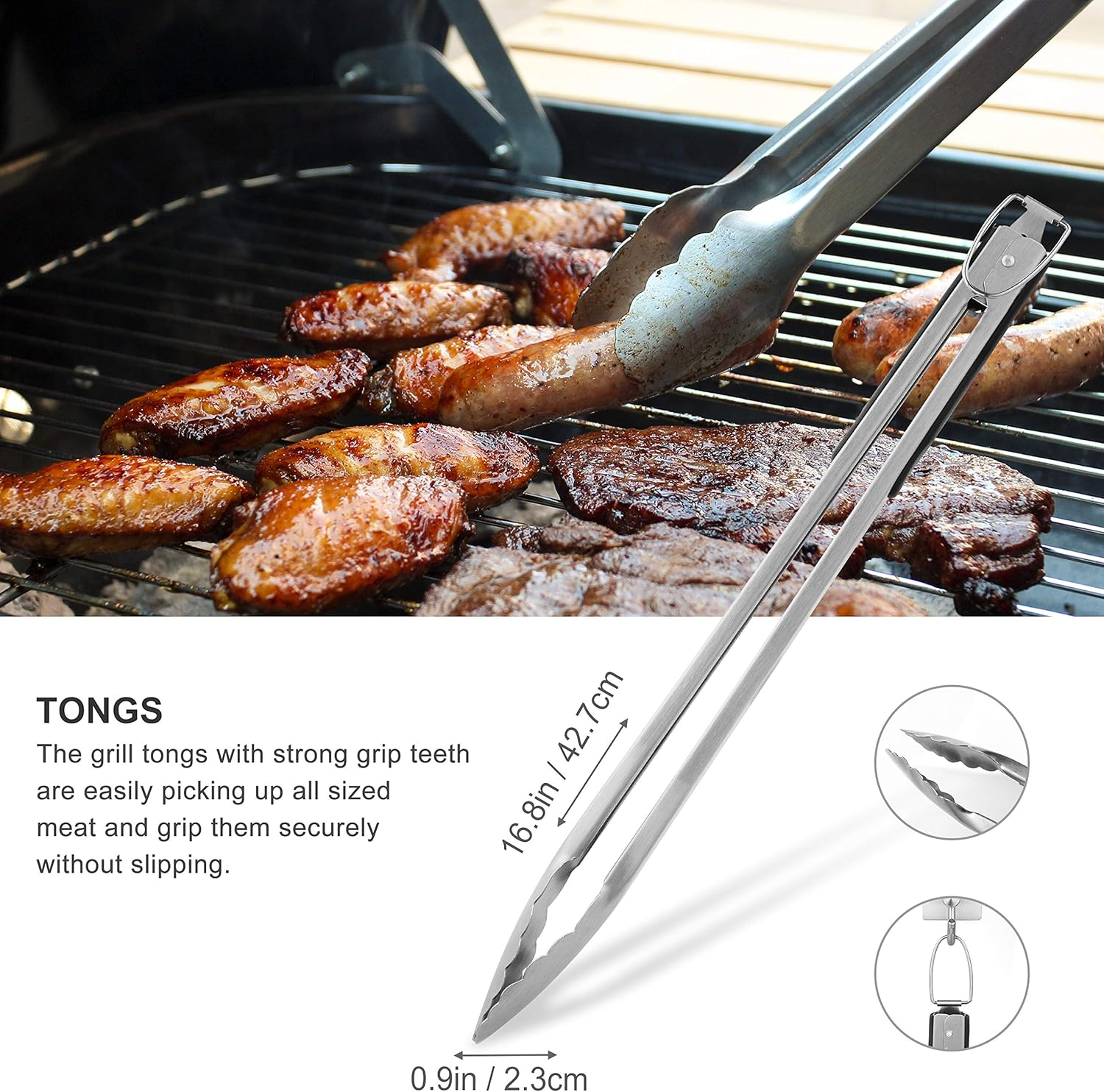 grilljoy 6PCS Heavy Duty BBQ Grill Tools Set - Extra Thick Stainless Steel Spatula, Fork, Tongs & Cleaning Brush - Complete Barbecue Accessories Kit with Portable Bag - Perfect Grilling Tool Set Gift : Garden & Outdoor