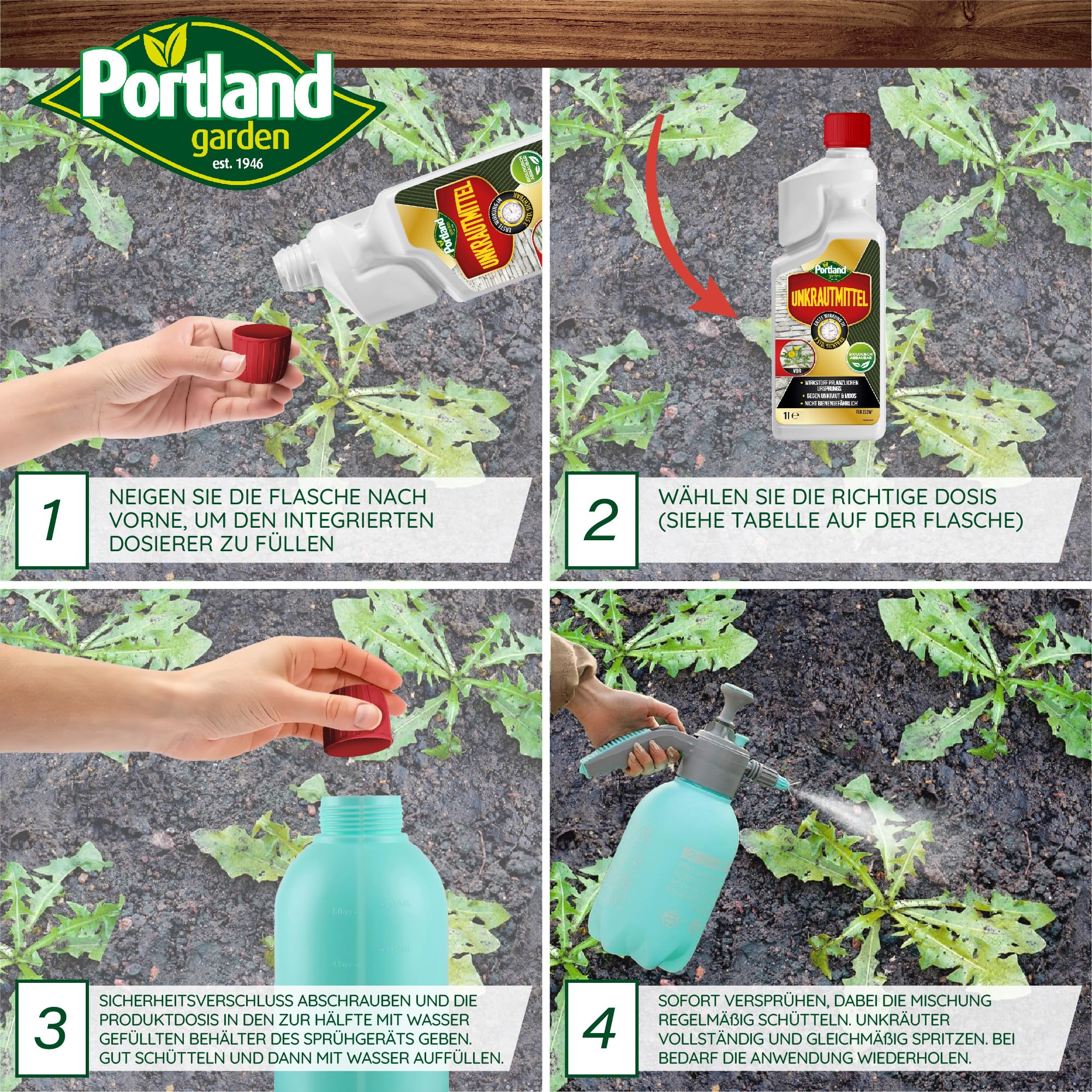 Portland Garden Moosbekämpfung 500 ml Konzentrat Unkrautvernichter ohne Glyphosat extra stark gegen Moos, Gräser, Unkraut bis zu 220 m² Flächenleistung entfernt Unkraut schnell & effektiv 4