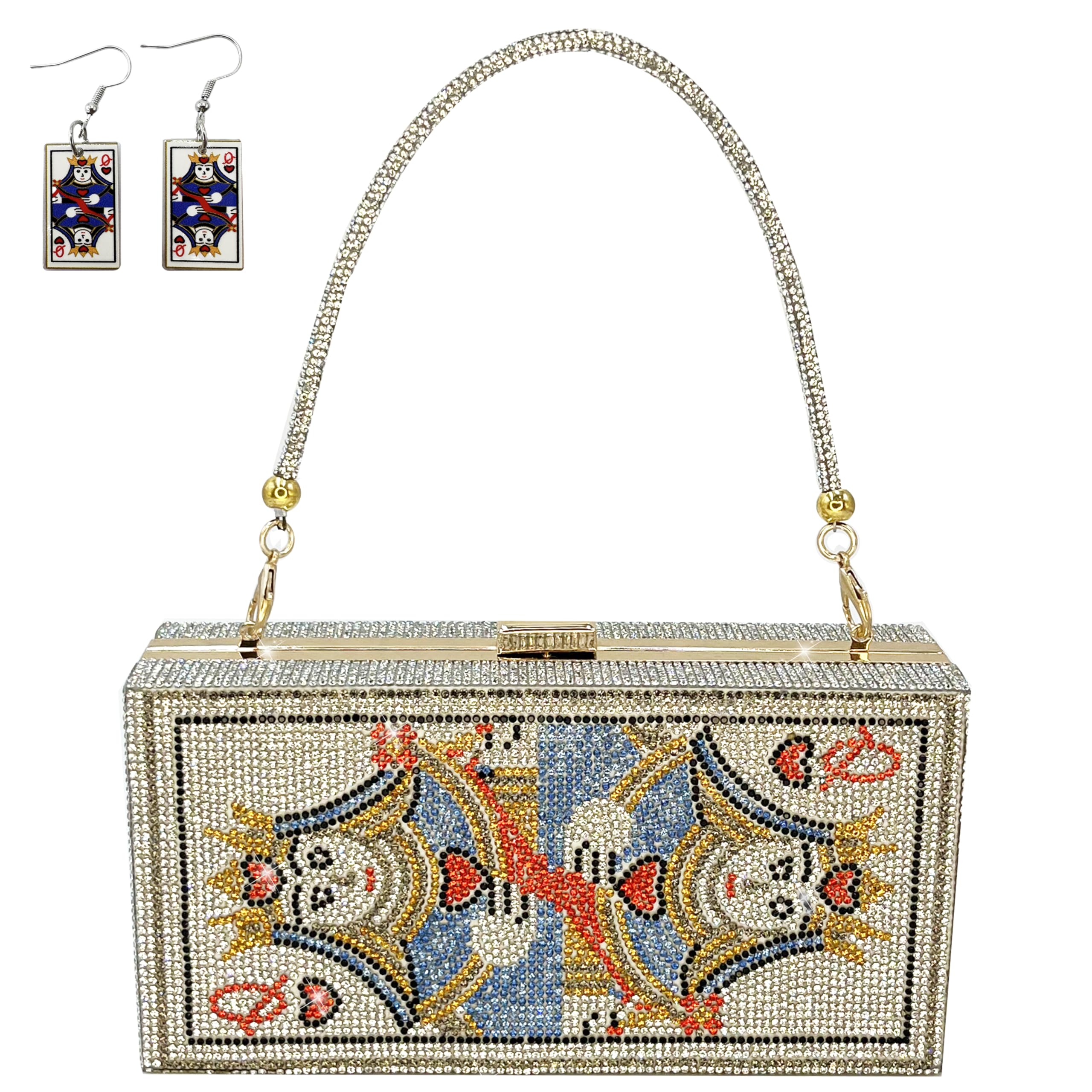 Photo 1 of ***HAS BROKEN PURSE CLASP & MISSING EARRINGS*** pearl&she Diamond Women Evening Handbags Purse Minaudiere Clutch Bag,Stack of Cash Dollars Crystal Clutch Purses (Sliver Poker)