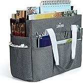 JJRING Craft Organizer Tote Bag, Large Art Storage Caddy with Multiple Pockets, Gray Sewing Bag for Art, Craft, Scrapbooking, School, Medical, and Office Supplies Storage