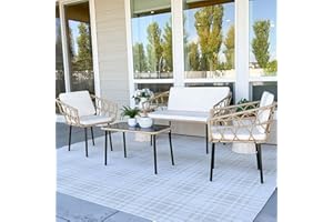 YITAHOME 4 Pieces Patio Furniture Set, Wicker Outdoor Bistro Set, All-Weather Rattan Conversation Set with Loveseat Chairs Table Cushions for Backyard, Pool, Deck, Garden – Beige