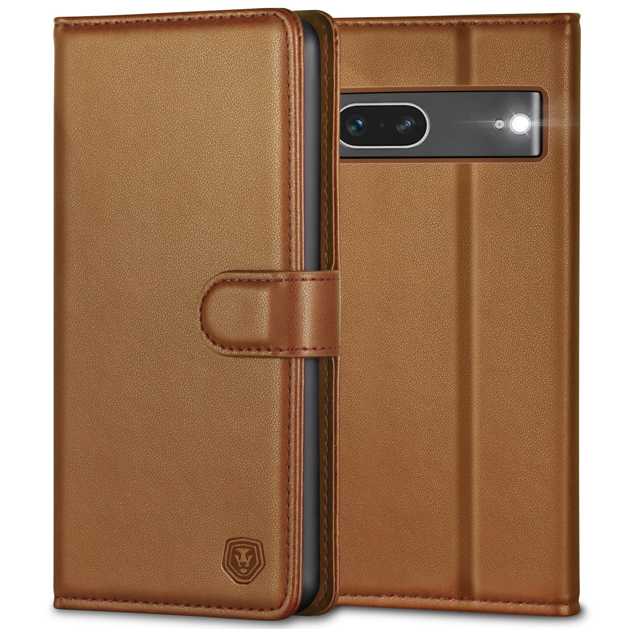 Kuafcase for Google Pixel 7 Case, 4 Card Slots Magnetic Closure Kickstand Shockproof Protective Phone Case for Google Pixel 7 - Brown