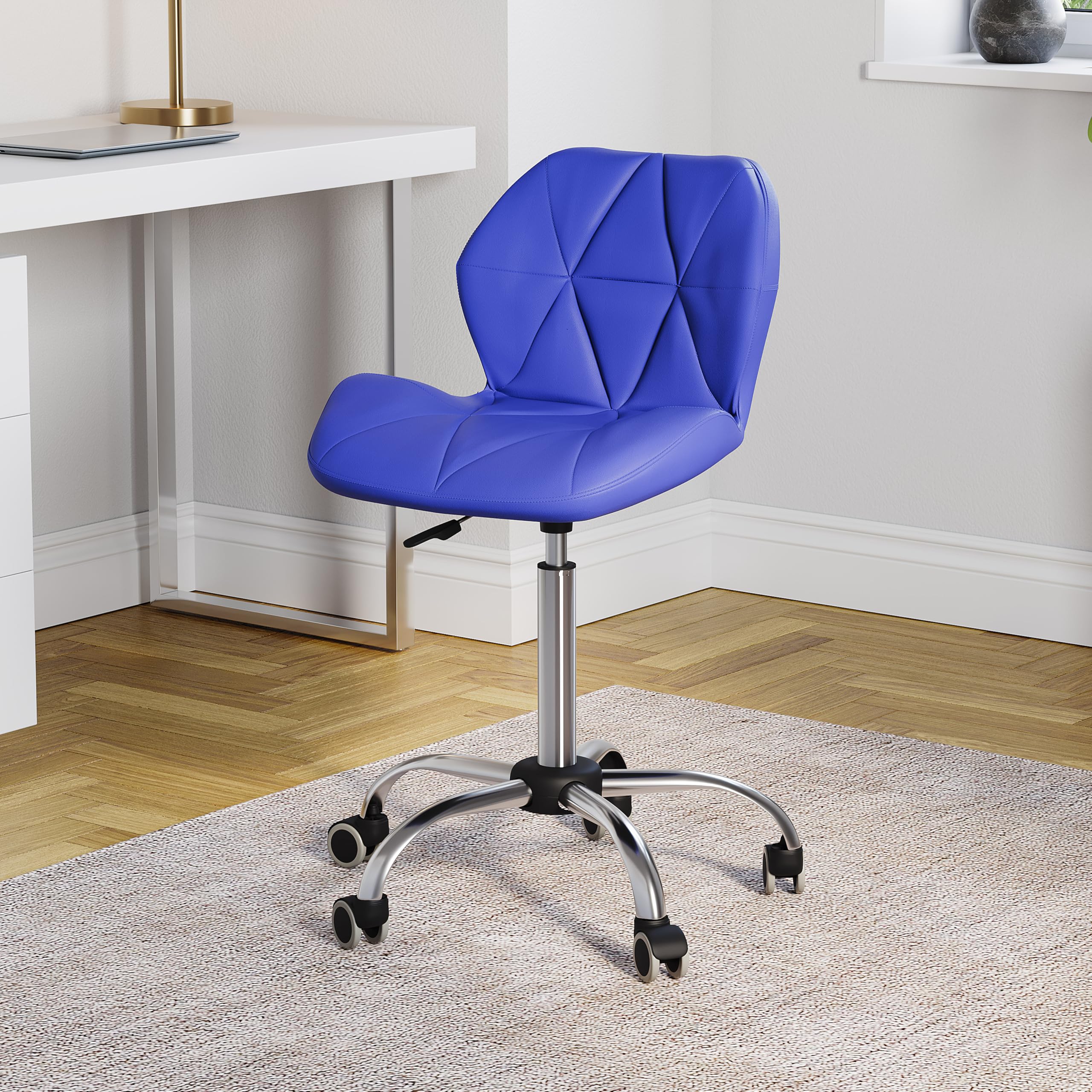 Vida Designs Geo Office Computer Chair, Blue, Gaming Secretary Adjustable Swivel Legs Lift Chrome Pu Faux-Leather (UKFR Certified)