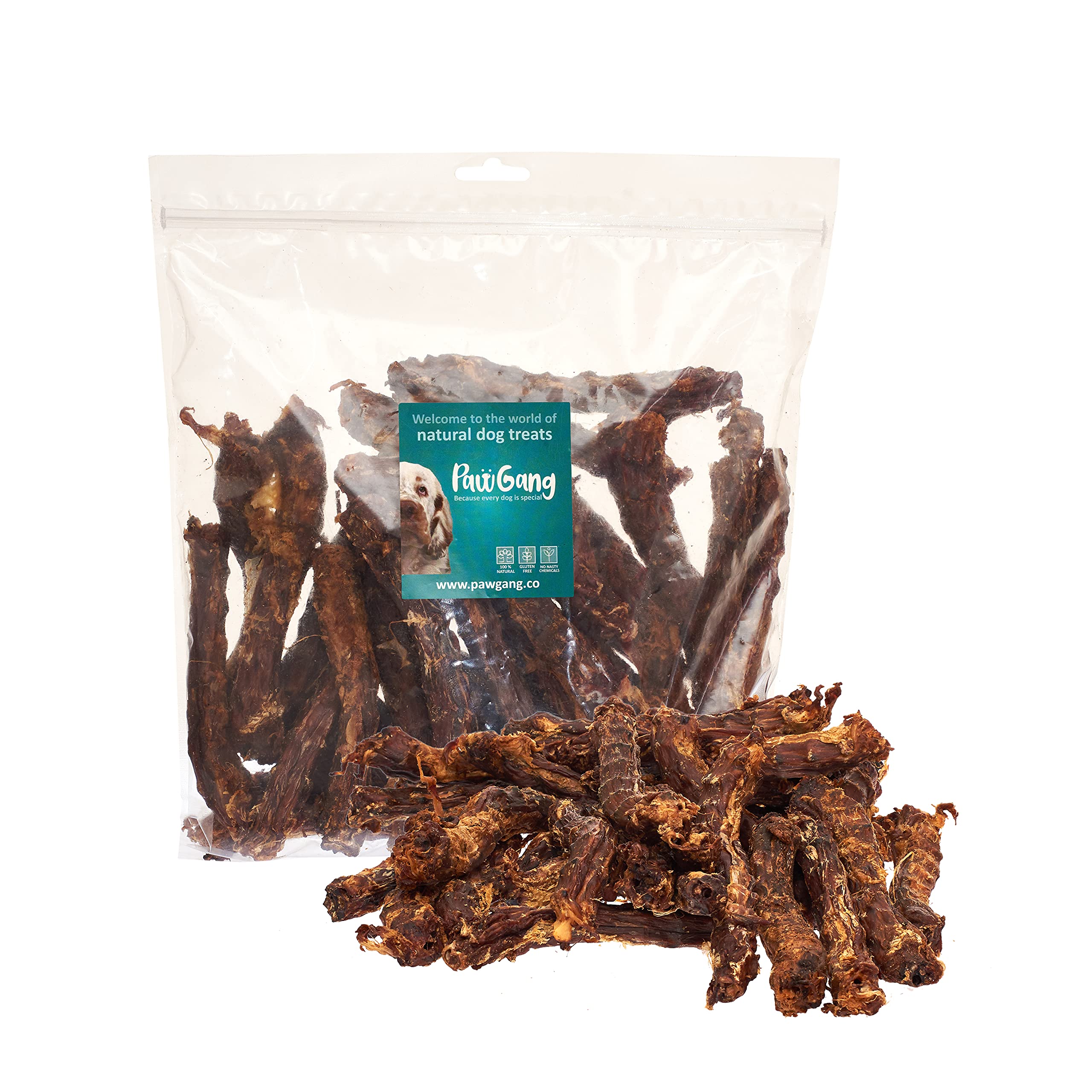 PawGang - Duck Neck 1kg - 100% Natural Treats for Dogs Puppies Young Adult Old Small and Large Dog - Tasty Air Dried Chews Snacks - Healthy Hypoallergenic - Low Fat Grain Free - BARF Raw