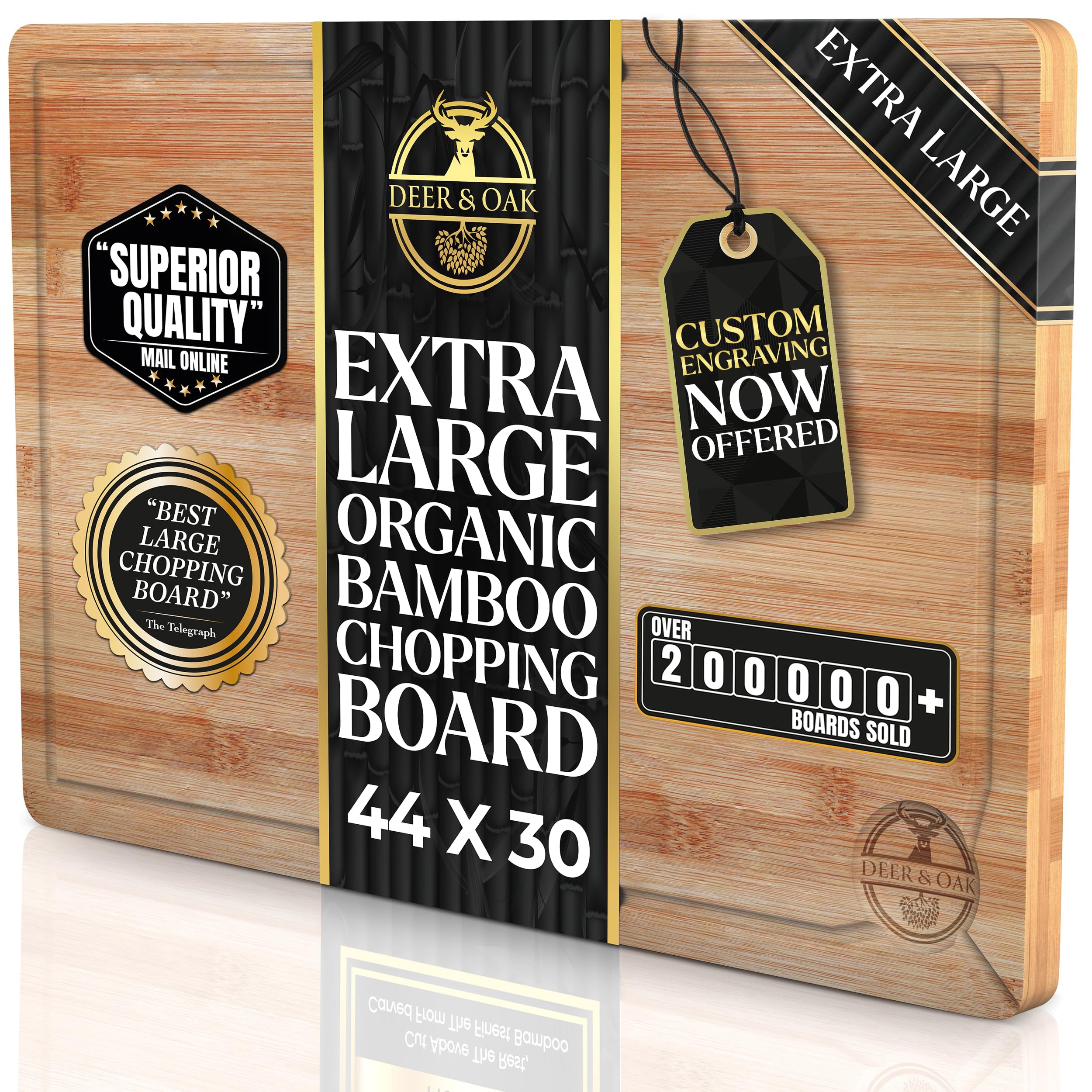 Deer & Oak X-Large Cutting Board 44 x 30 x 2 centimeters, Pre-Oiled Wooden Bamboo Chopping Board for Carving Meat, Fish, Vegetables, Fruits, Cheese, Bread