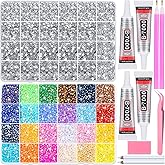 40000Pcs Resin Rhinestones with B7000 Jewelry Glue for Crafting, Rainbow Bedazzling Crystals Flat Back Gems with Craft Adhesi