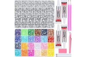 AUDAB 40000Pcs Resin Rhinestones with B7000 Jewelry Glue for Crafting, Rainbow Bedazzling Crystals Flat Back Gems with Craft Adhesive for DIY Graduation Cap Clothes Tumblers Shoes Nails and Face