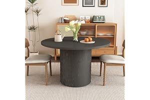 weselon Round Dining Table for 4, Modern Farmhouse Kitchen Table, 47 Inch Small Circle Dining Tables with Wood Strip Base for Kitchen Living Room (Black)
