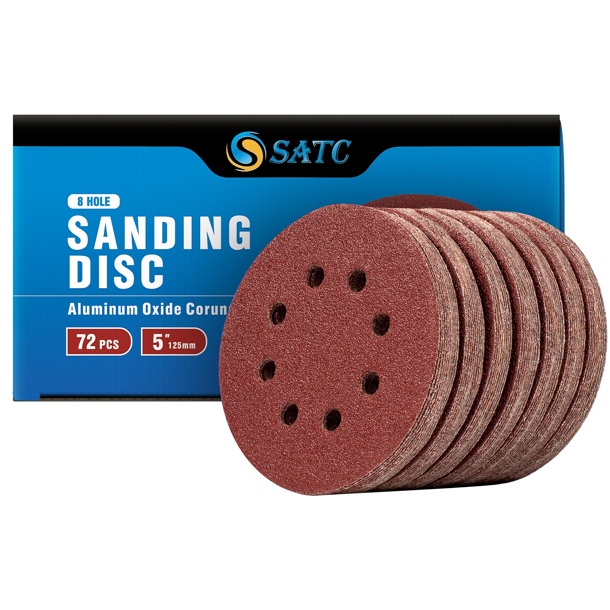 SATC Sanding Discs 40 Grit 72Pcs Orbital Sander Discs 125mm Hook and Loop Round Orbital Sander Pads for Sanding