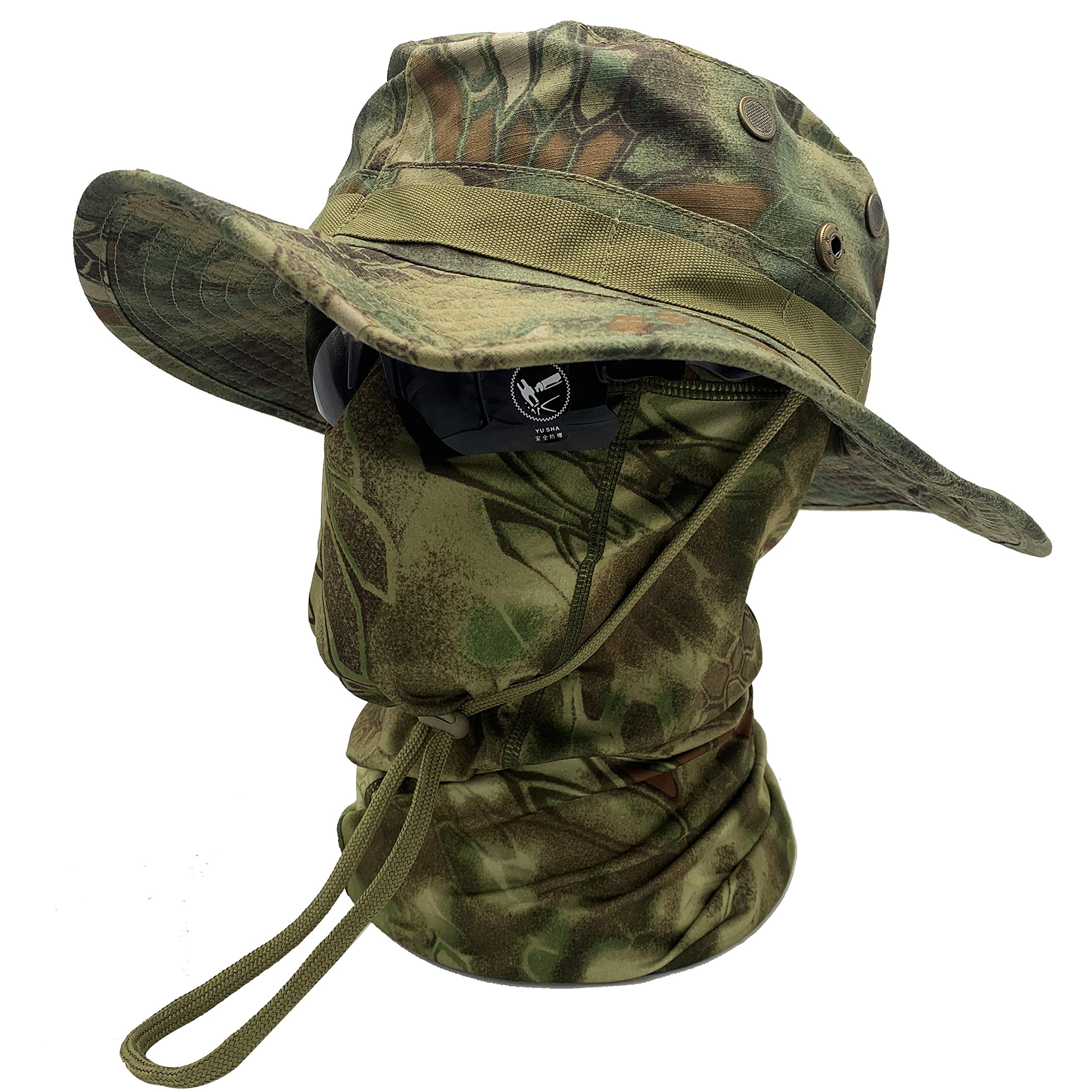 QMFIVE Tactical Boonie Hat UV100 Camouflage Scarf, Unisex Rounded Hat Fisherman (TP-MR)