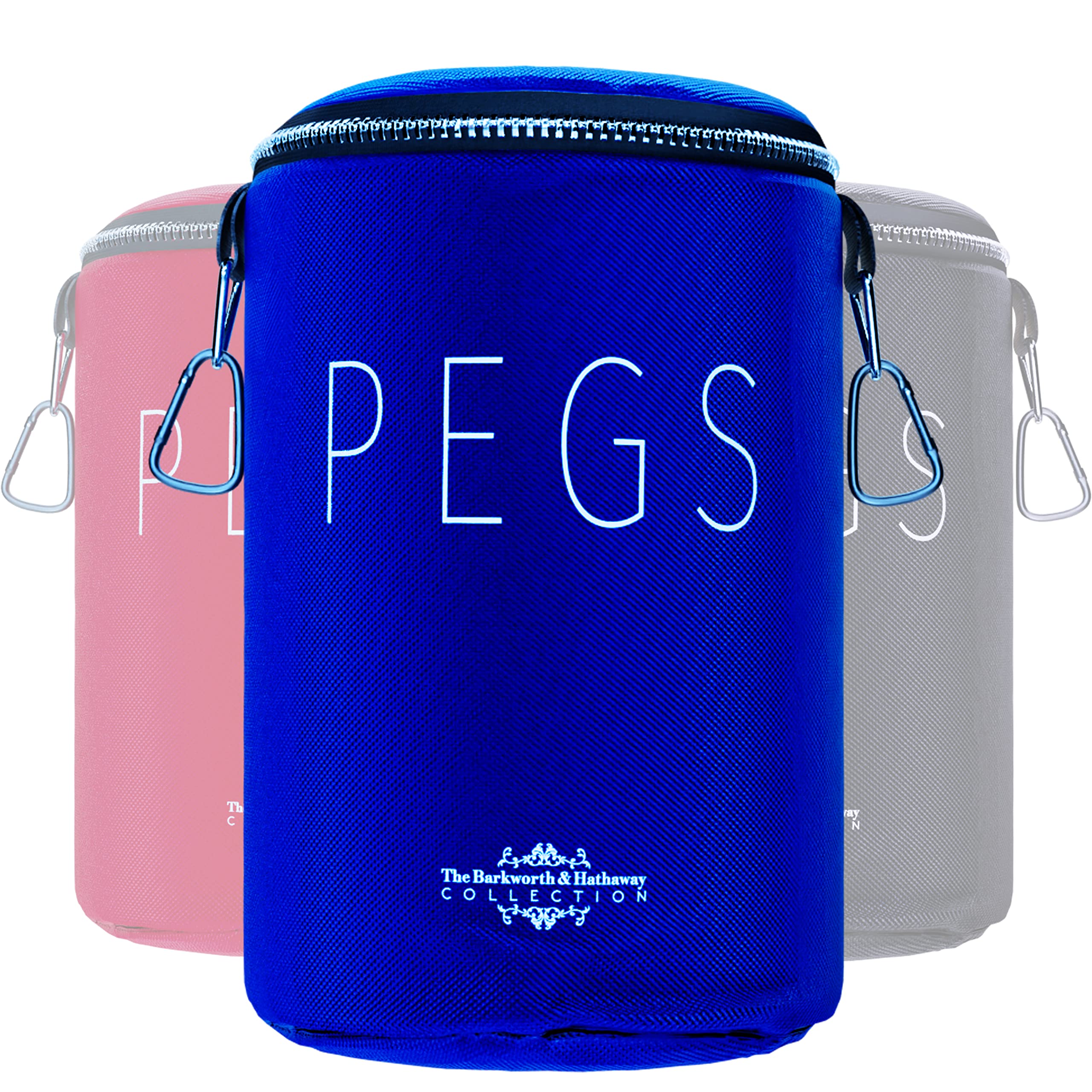 The Barkworth & Hathaway Collection Peg Bag for Washing Line, Clothes Peg Holder, Zip Top Peg Storage Bag with Hook & Shoulder Strap, Weather Resistant Bag for Washing Line Pegs | Blue