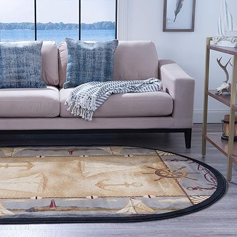 Amazon Com Tayse Seashore Nautical Beige 4x6 Oval Area Rug Cabin