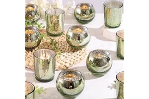 DEVI 12 Pcs Assorted Green Votive Candle Holders for Wedding, Mercury Tealight Candle Holder Glass, Bridal Table Decorations for Home Party, Birthday Rehearsal Dinner Decorations