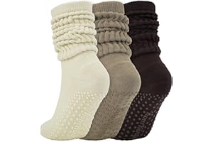 BomKinta Women Grippy Pilates Socks - Non-Slip Gripper Slouch Sock - Scrunch Crew Socks for Yoga Workout Home Size 5-11
