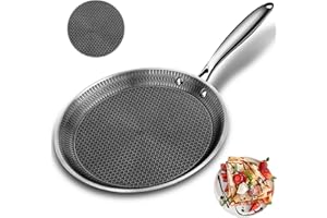 Bakpoco 10.6 Inch Crepe Pan Nonstick Pancake Pan, Multi-ply Stainless Steel Lasting Coating Tortillas Frying Pan Dosa Tawa, N