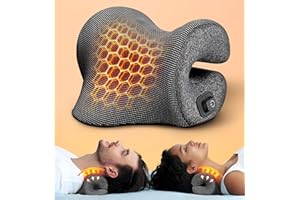 FAMEDIO 3s Heated Neck Stretcher for Neck Pain Relief, Graphene Heating Pad, Odorless Neck Cloud Cervical Traction Device Chiropractic Pillow for Neck and Shoulder, Gifts for Men, Women, Mom, Dad (Gray)