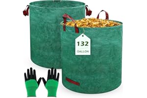 ZHULERZIL 132 Gallons Lawn and Leaf Bags,Reusable Yard Waste Bags with Gardening Gloves,Heavy Duty Garden Bags with 4 Handles for Lawn Care, Camping & Recycling(2 Pack)