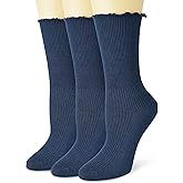 ViViKi Women Ankle Socks, Super Soft Lolita Ruffle Turn-Cuff Striped Double Needle Combed Cotton Socks 3 Pairs