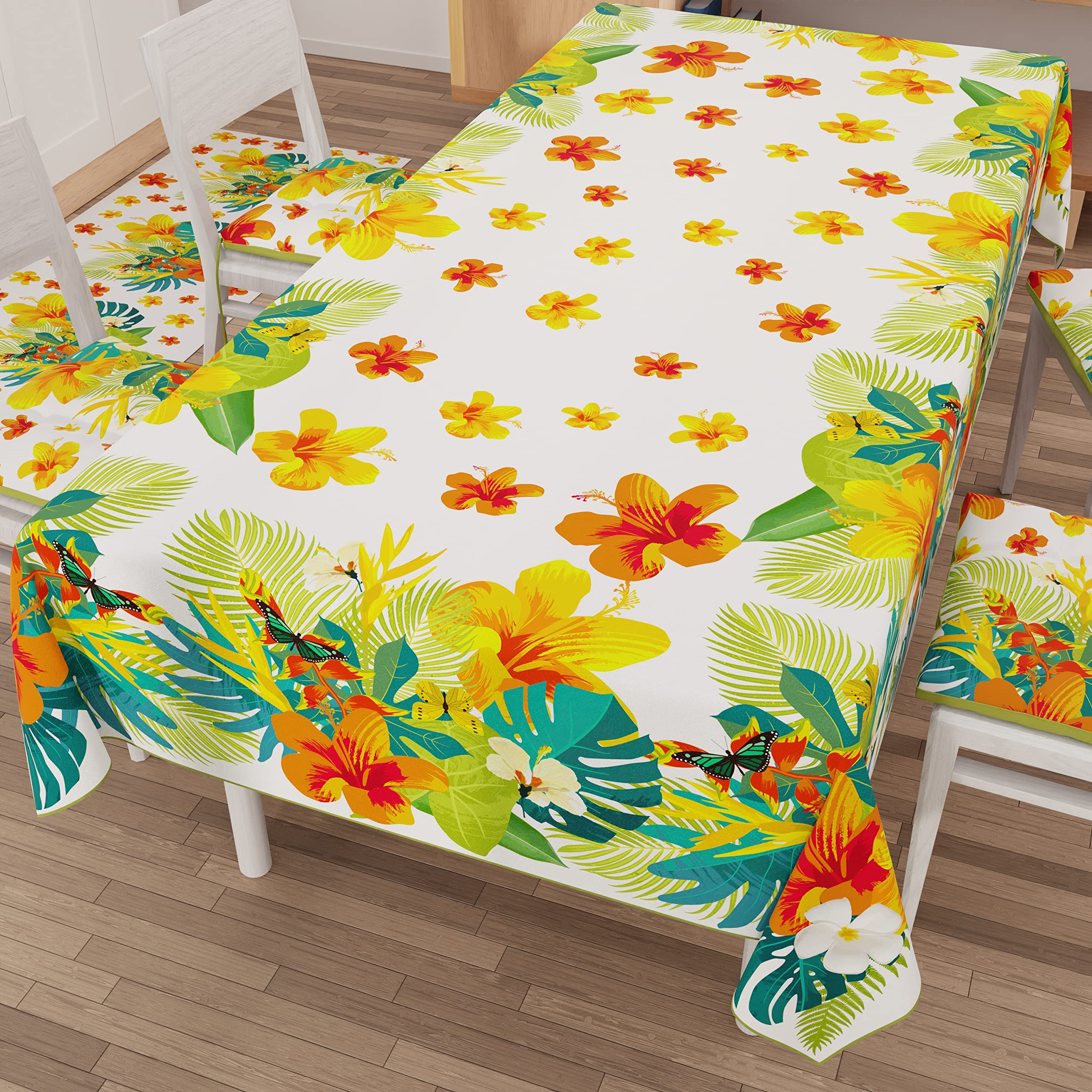PETTI Artigiani Italiani - Rectangular Tablecloth Kitchen Table Cover Tropical Design 03 X12 Seats (140 x 240 cm) 100% Made in Italy