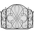 Best Choice Products 3-Panel 55x33in Solid Wrought Iron See-Through Metal Fireplace Screen, Spark Guard Safety Protector w/Decorative Scroll - Black