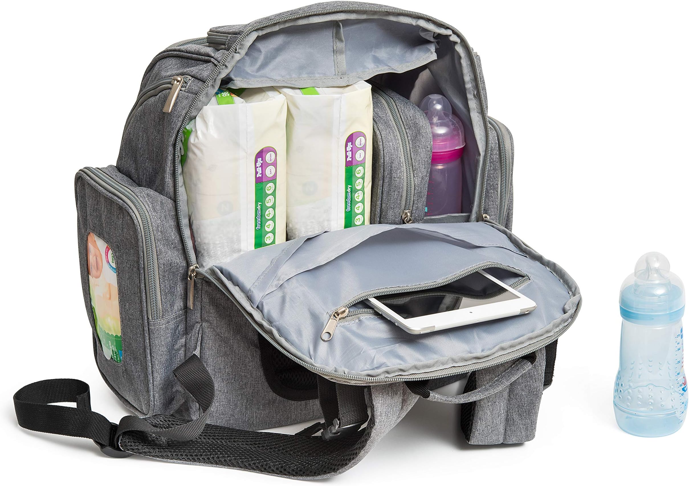 Baby Diaper Bag Backpack with Changing Pad - Waterproof Maternity Bag Organizer for Mom or Dad - Large Capacity Tote Stylish and Durable for Men and Women -Grey