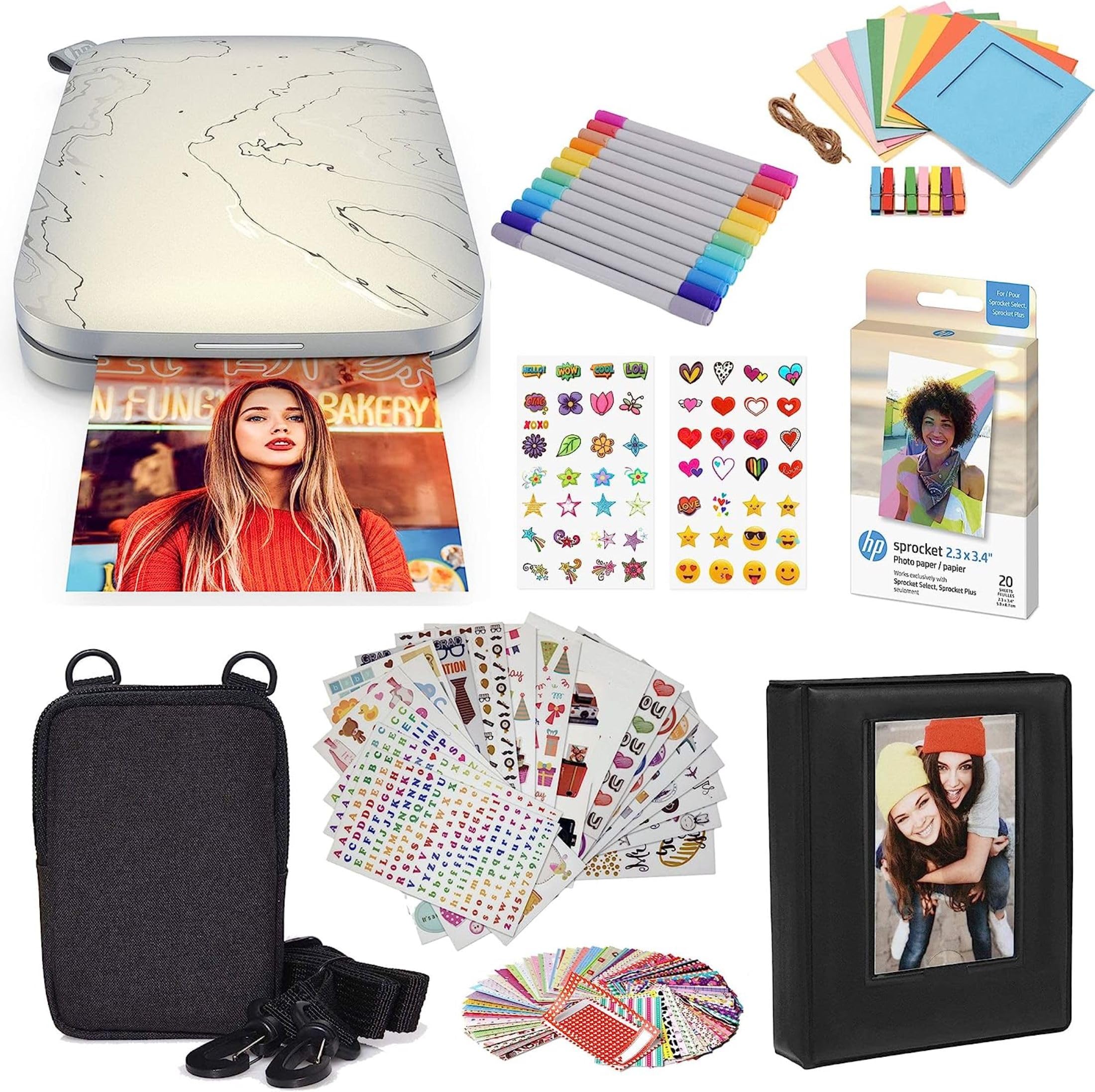 HP Sprocket Select 2.3x3.4 Portable Instant Photo Printer for Android and iOS Devices (Eclipse) Starter Bundle