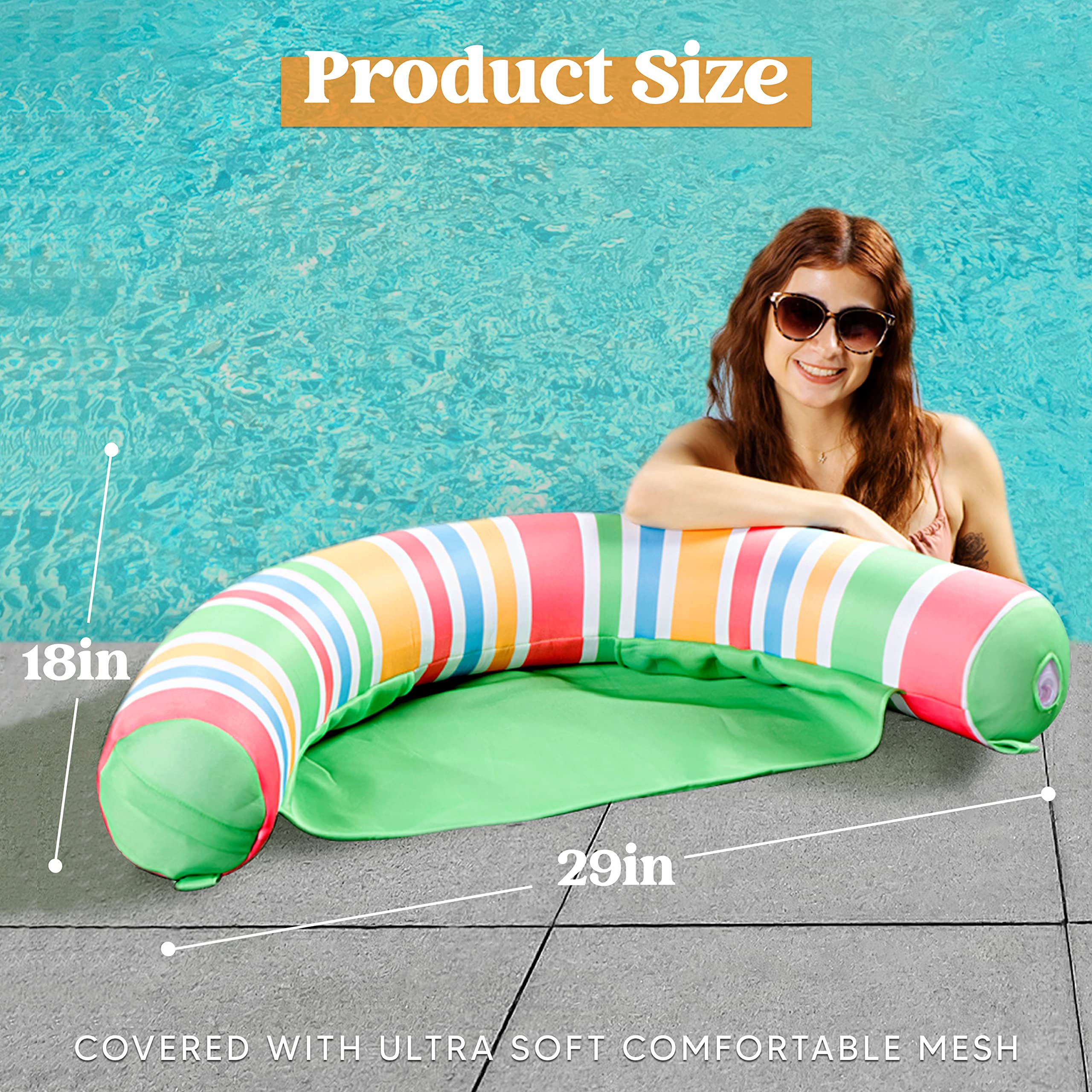 Sloosh Inflatable Pool Floats Chairs Adults, 2 Packs Floating Noodle Chair with Stripes Design Soft Fabric Covered with Sling for Swimming Pool Water Chair Pool Lounger Party Floaties