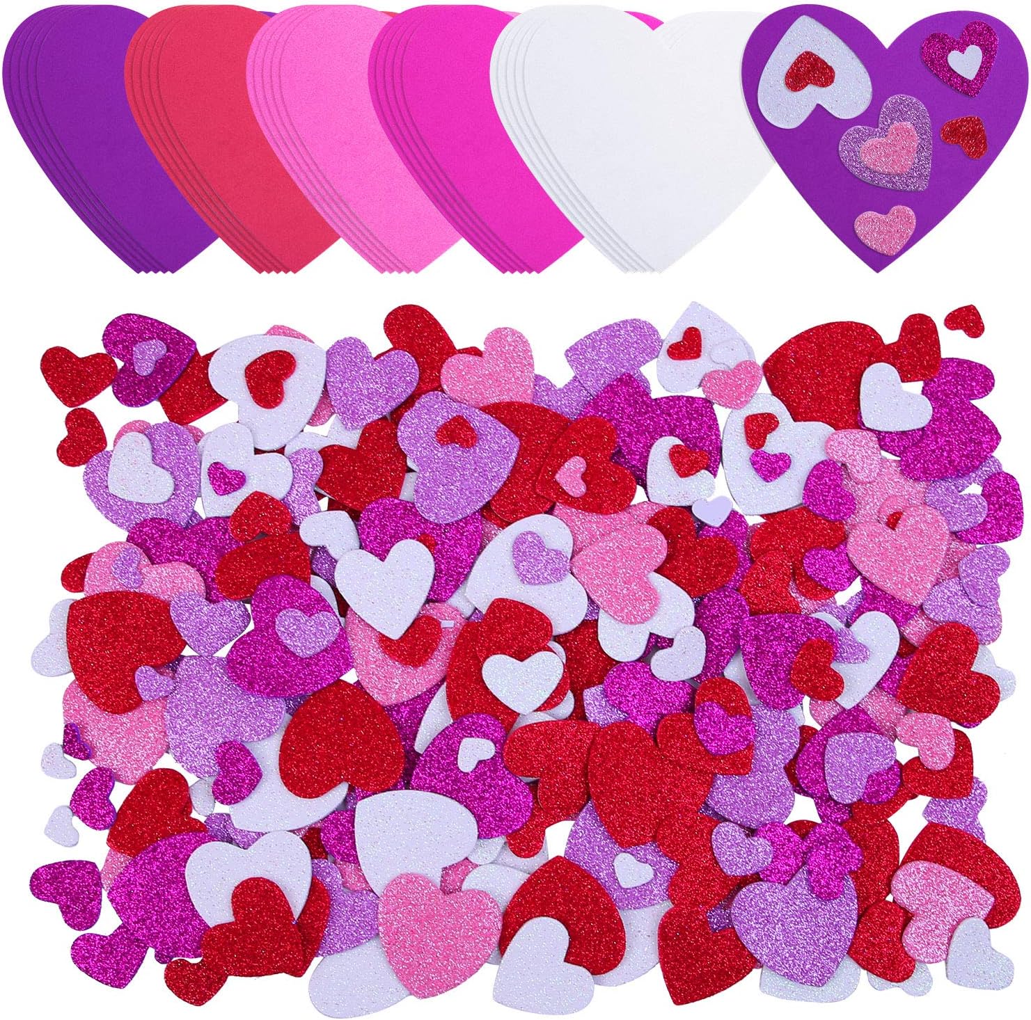 Ruisita 500 Pieces Glitter Foam Heart Stickers Self