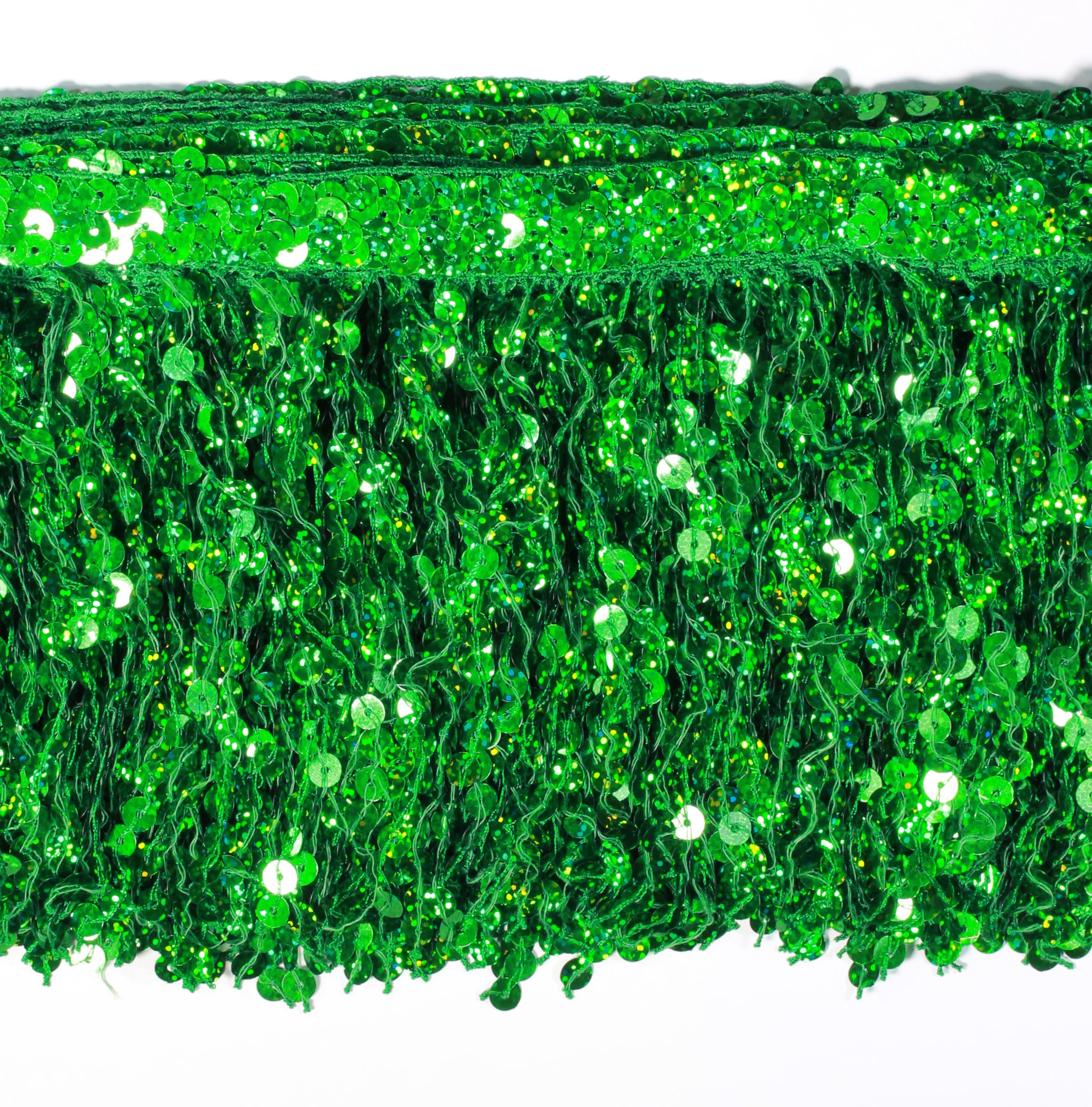 3 Meters Sequin Tassel Trim 15 cm 6" Luxury Fringe Fringing #1 (Green AB)