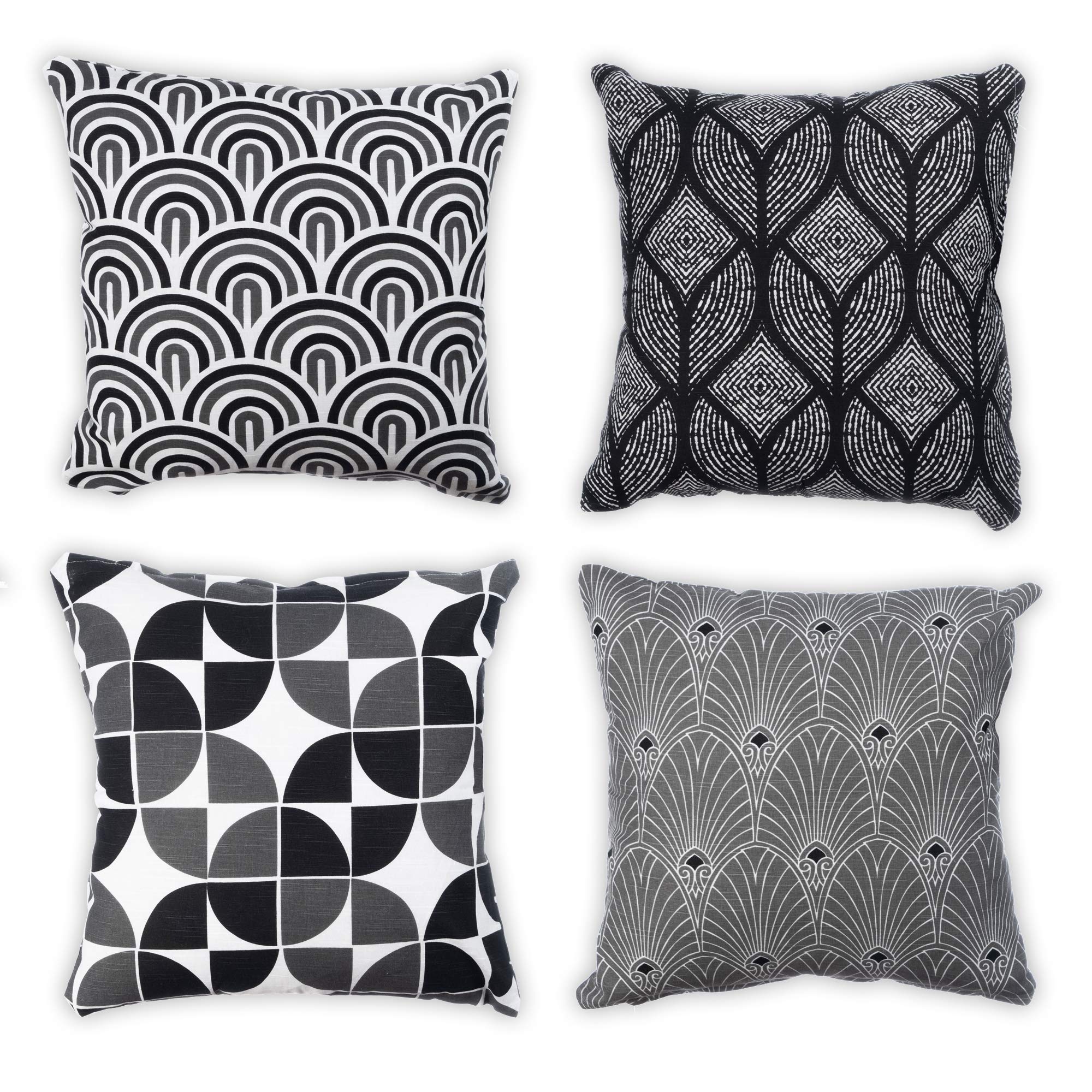 Penguin Home Set of 4 100% Slub Cotton Fabric Cushion Covers 45cm x 45cm Double Sided Square Pillow Covers with Invisible Zipper Pillow Cases for Living Room, Bedroom, Sofa (Grey/Black/White)