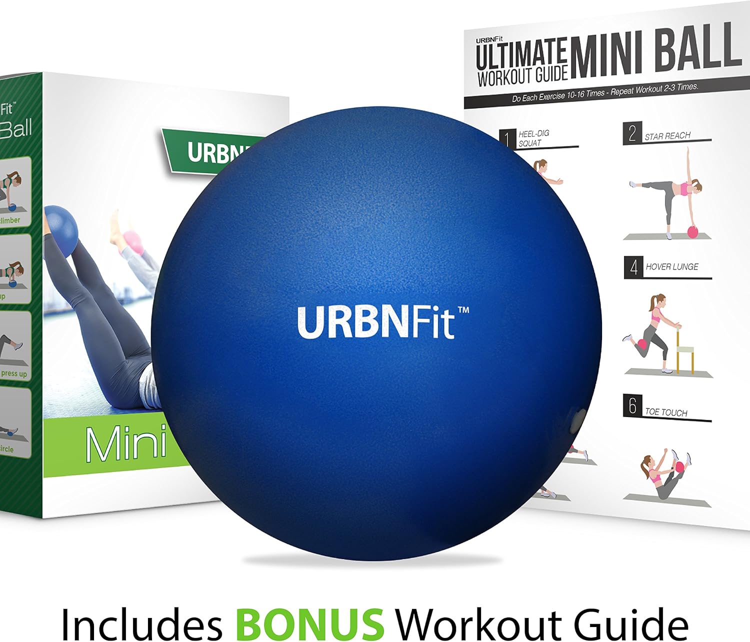 URBNFit Mini Pilates Ball - Small Exercise Ball for Yoga, Pilates, Barre, Physical Therapy, Stretching and Core Fitness - Includes Mini Stability Ball Workout Guide (Blue): Sports & Outdoors