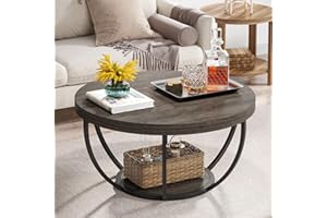 Tribesigns Round Coffee Table, 31.7" Wooden 2-Tier Circle Coffee Table with Storage Shelves, Modern Accent Cocktail Table Cen