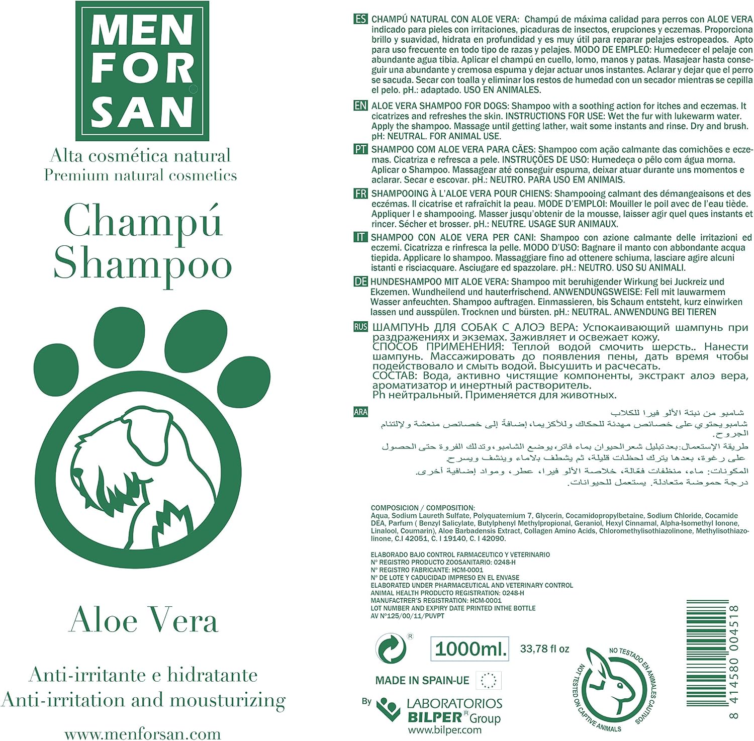 Menforsan - Shampoo Aloe Vera, Green, 1L - Image 5