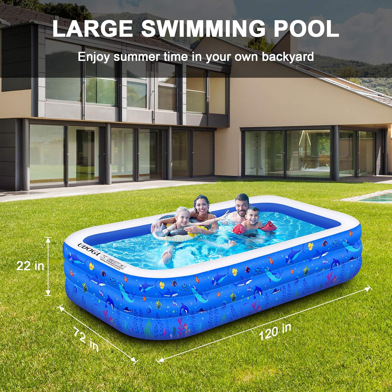 Inflatable Swimming Pool, 118" X 72" X 22" Full-Sized Family Lounge Pool for Kids Adults Baby Children, Thick Wear-Resistant Blow Up Kiddie Pools for Outdoor Garden Backyard Summer Water Party: Kitchen & Dining