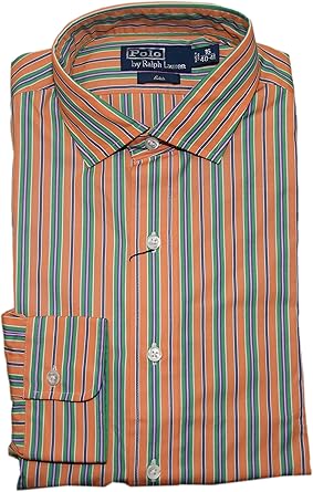 men's orange striped dress shirt