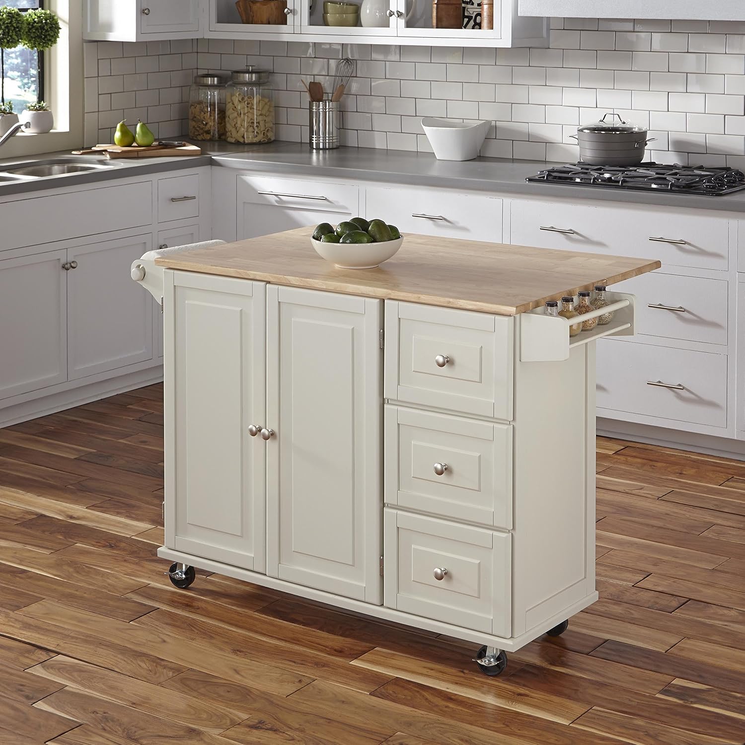 Home Styles Liberty Kitchen Cart with Wood Top - White - Kitchen Islands & Carts