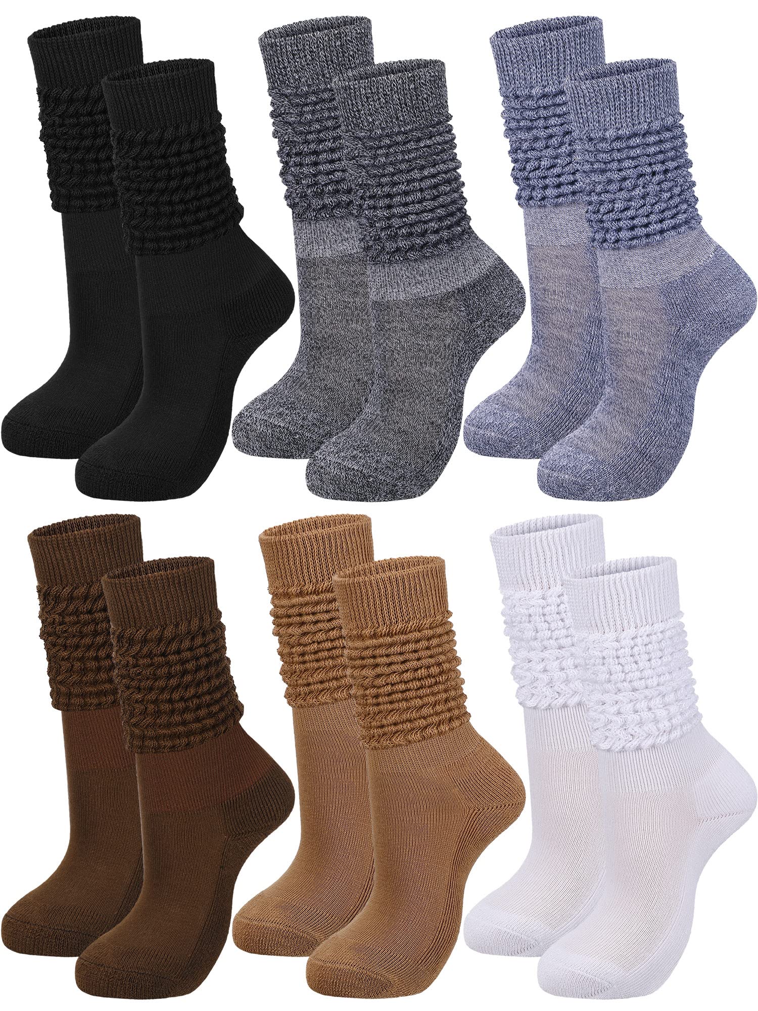 Bencailor 6 Pairs Women Slouch Socks Cotton Scrunch Stacked Knee Boot ...