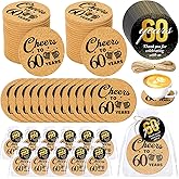 Sieral 50 Sets 60th Birthday Party Favors for Guests Cheers to 60 Years Anniversary Cork Coasters with Cards Twine and Organza Gift Bags Sixty Years Party Favor Decoration Supplies