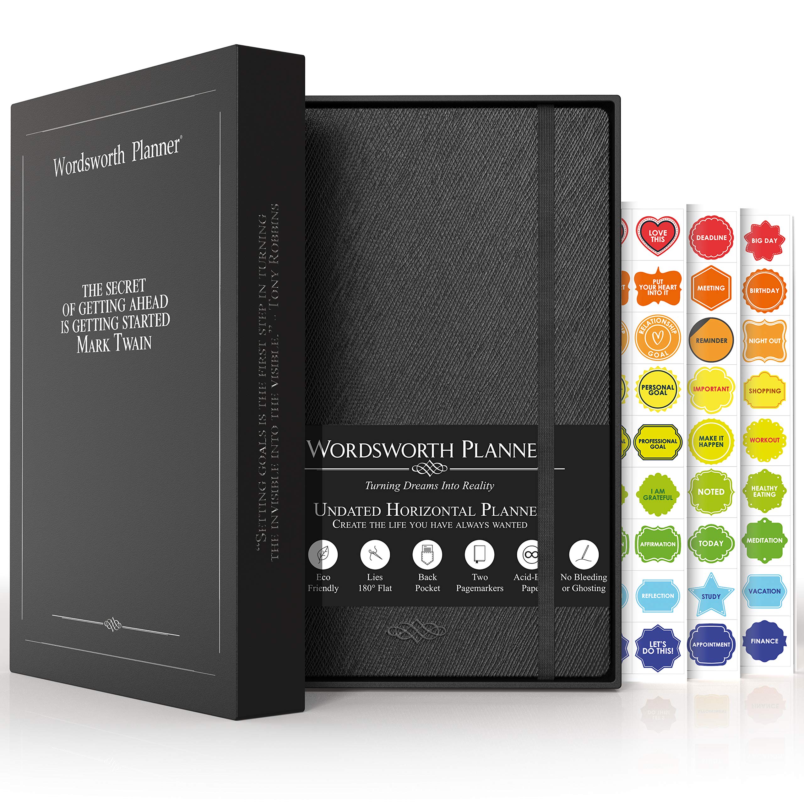 Wordsworth Undated Planner 2021-2022 - Weekly, Monthly, Yearly Planning, Organizer Notebook; Increase Productivity, Time Manage - Gratitude Journal; Hit Your Goals - Thick Paper (120GSM) A5, Black