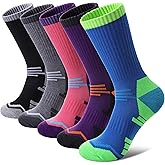 FNOVCO Women's Hiking Walking Running Crew Socks Thick Cushioned Athletic Compression Socks 5 Pairs