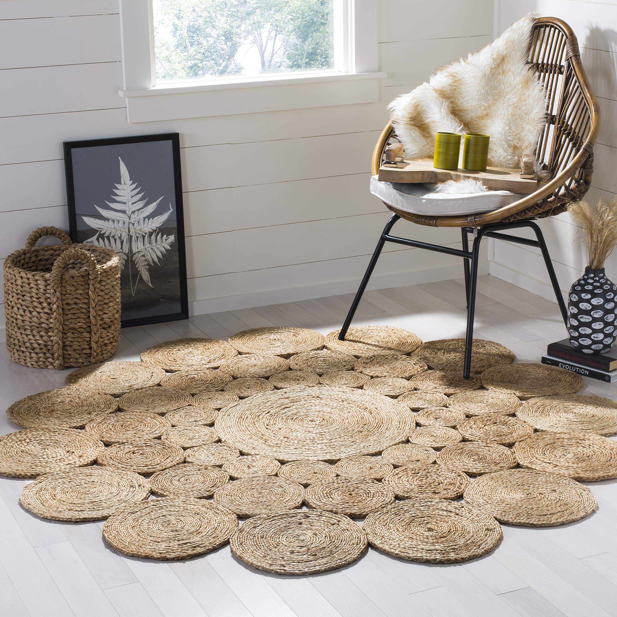 SAFAVIEH Natural Fiber Round Collection 8' Round Natural NF363A Handmade Boho Charm Farmhouse Jute Area Rug Image SAFAVIEH Natural Fiber Round Collection 8' Round Natural NF363A Handmade Boho Charm Farmhouse Jute Area Rug Image