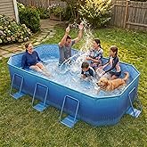 101" Foldable Pool for Kids &amp; Adults,Blue | Non-Inflatable, Metal Frame, Thick PVC Collapsible, Swimming Pool for Kids Family Dogs,Outdoor Summer