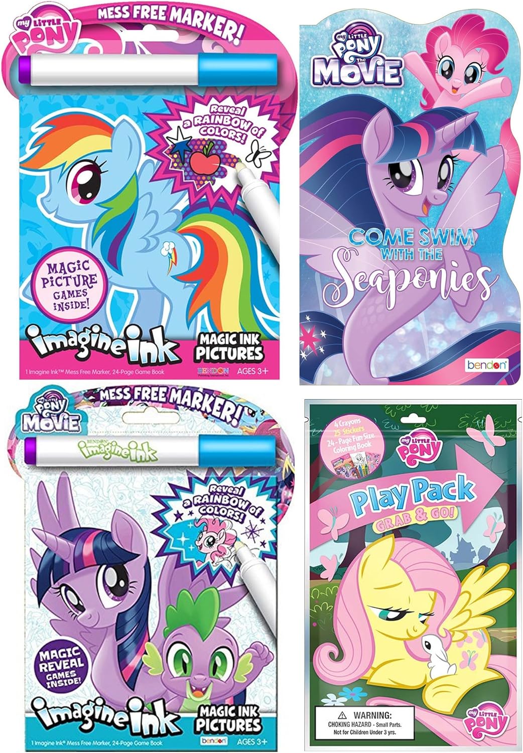 My Little Pony Imagine Ink Mess Free Picture Book Set with Grab and Go Play Pack Coloring Book and Seaponies Board Book