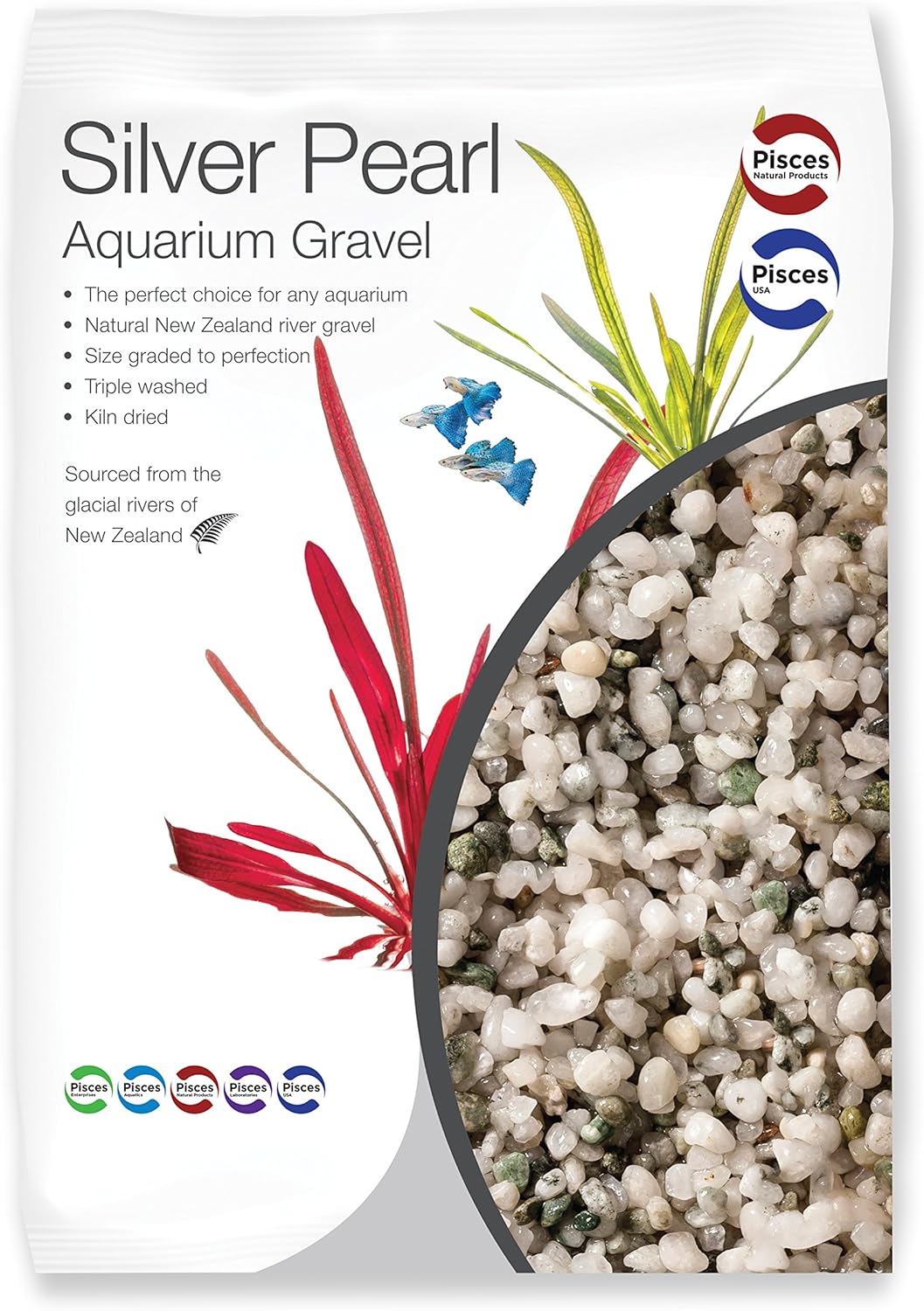 Pisces 11 lb Silver Pearl Aquarium Gravel Substrate for Aquariums, terrariums and vivariums, 2-4mm