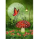 Txtains Fantasy Farm with Mushrooms Lamps Flowers Trees Moon and Butterfly Garden Flag 12 x 18 Inch Double Sided Yard House Outdoor Banner Decor