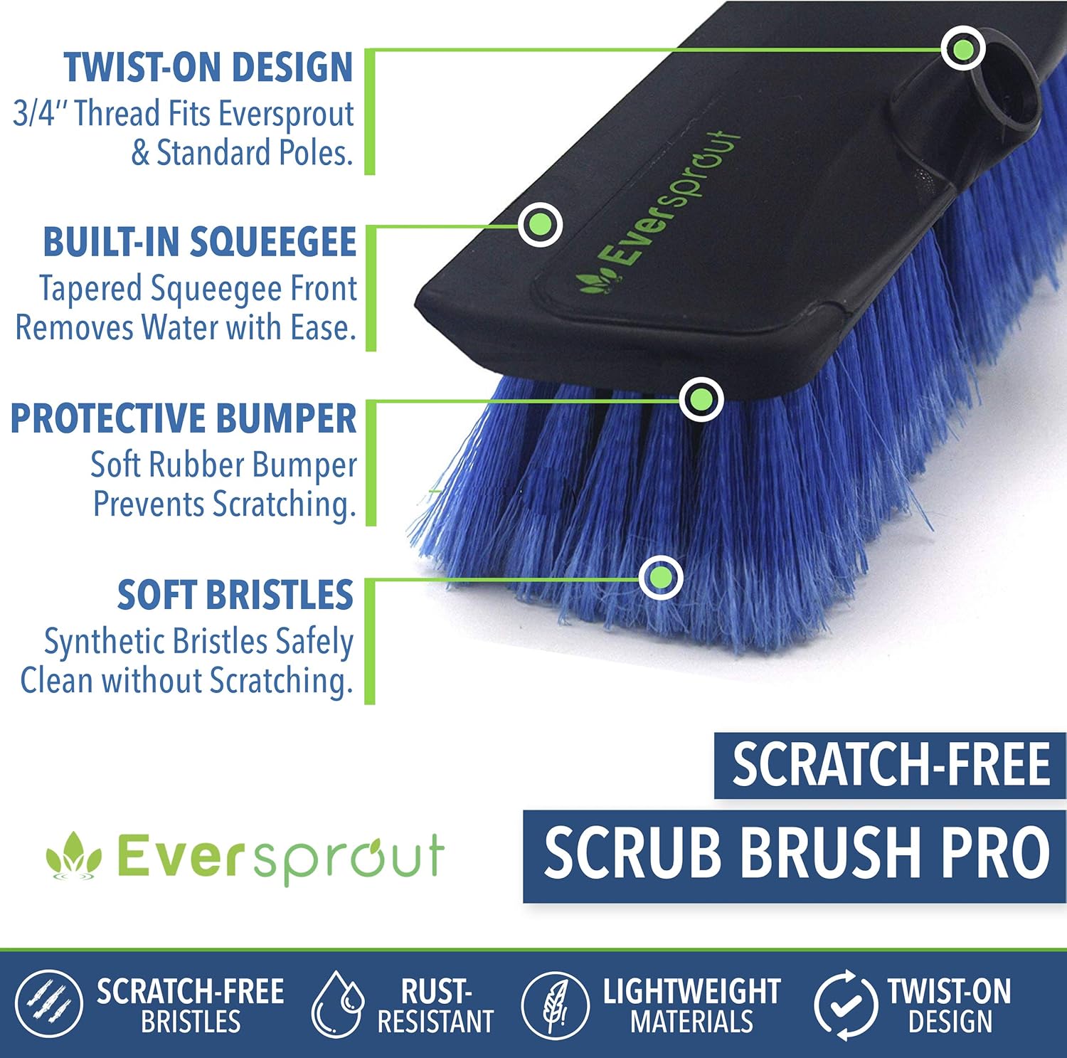 EVERSPROUT 1.5-to-3.5 Foot Scrub Brush (8-10 Ft. Standing Reach) | Built-in Rubber Bumper | Lightweight Extension Pole Handle | Soft Bristles wash Car, RV, Boat, Solar Panel, Deck | No Scratch Brush: Automotive