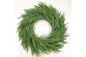 SENJIE Christmas Wreaths for Front Door 24 Inch Norfolk Pine Wreath for All Seasons Artificial Green Wreath Holiday Decoration for Indoor Outdoor Home Decor