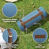 VonShef Picnic Blanket Blue Herringbone 180x147cm Waterproof Backing view 3