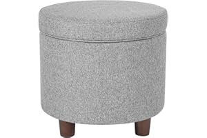 Homepop Home Decor | Upholstered Round Storage Ottoman | Ottoman with Storage for Living Room & Bedroom, Light Gray Tweed Large